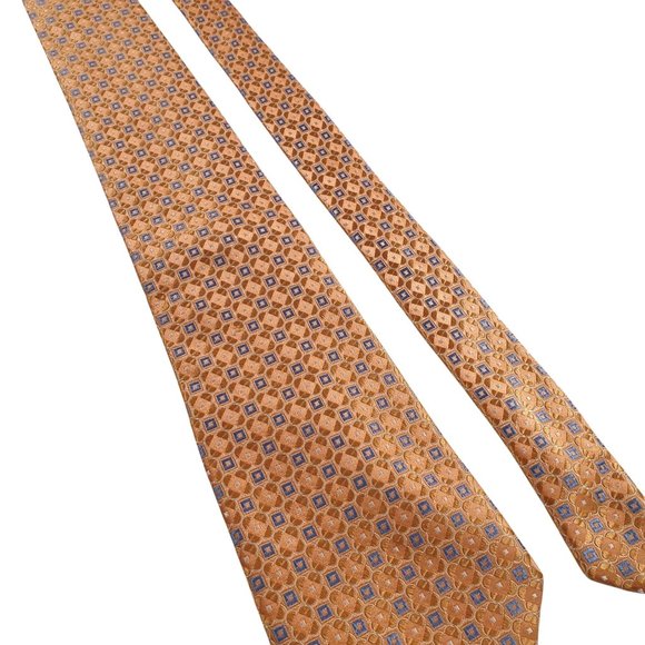 Eagle Shirtmakers All Silk Orange Blue Geometric Pattern Men Designer Necktie - Picture 2 of 5